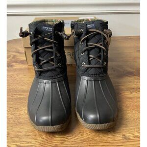 Sperry Duck Boots Womens Size 7 Saltwater Quilted Black Waterproof Lace Up